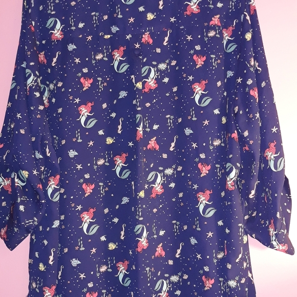New 3x Disney The Little Mermaid Harper Blouse  Georgette Ariel & Flounder Navy - Picture 12 of 13